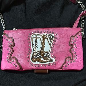Pink Western-Style Clutch with Chain Strap